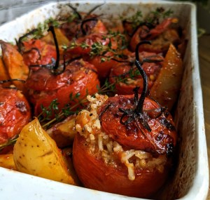 Greek Stuffed Tomatoes with rice and herbs